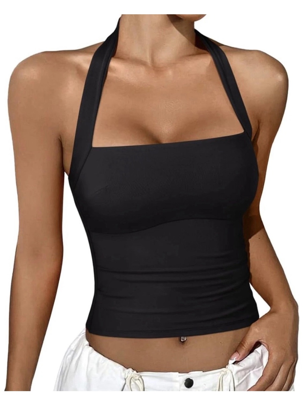 ReoRia Black Halter Square-Neck Camisole